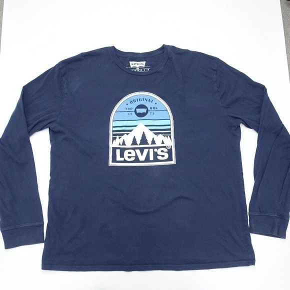 Levi's T-Shirt Men's Size 2XL Blue Long Sleeve Pullover Regular Fit Crew Neck - Picture 1 of 7